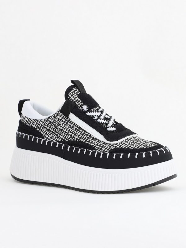 Pantofi Sport Dama - Pantofi damă sport piele ecologică si textil negru cu alb (BS288EV2404149)