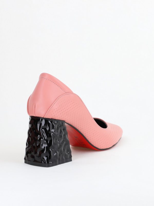 Pantofi Dama Toc Piele Ecologica cu perforații roz mat (BS2005D2404014) 11