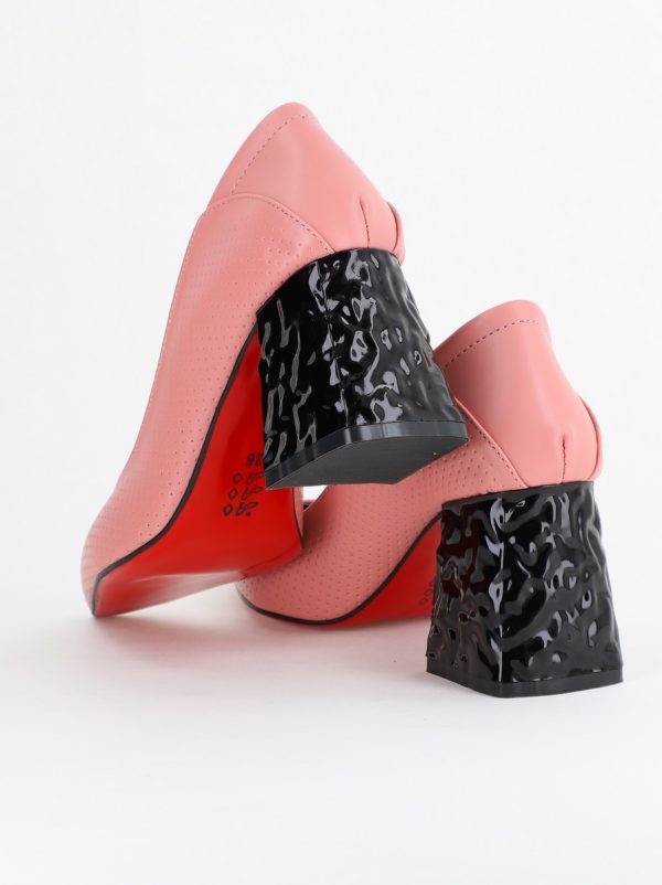 Pantofi Dama Toc Piele Ecologica cu perforații roz mat (BS2005D2404014) 12