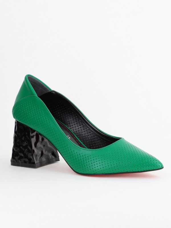 Incaltaminte Dama - Pantofi Dama Toc Piele Ecologica cu perforații verde mat (BS2005D2404017)