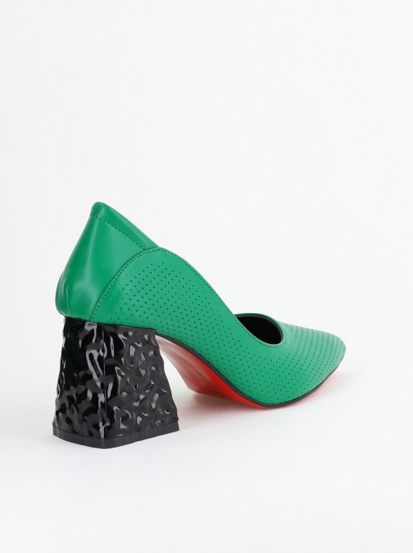 Pantofi Dama Toc Piele Ecologica cu perforații verde mat (BS2005D2404017) 11