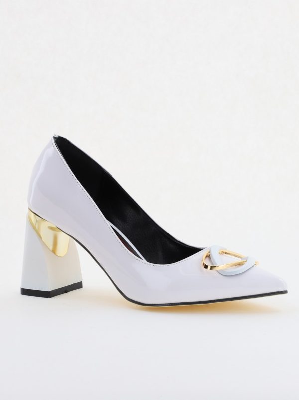 Incaltaminte Dama - Pantofi pentru femei cu toc gros din piele ecologică în nuanța alb(BS300AY2404165)