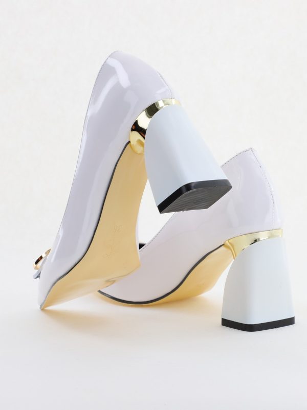 Pantofi pentru femei cu toc gros din piele ecologică în nuanța alb(BS300AY2404165) 6