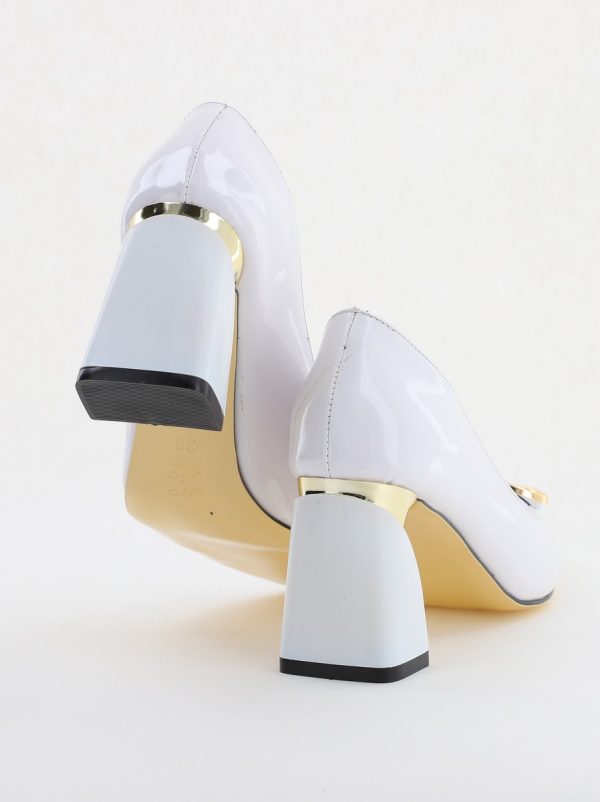 Pantofi pentru femei cu toc gros din piele ecologică în nuanța alb(BS300AY2404165) 8