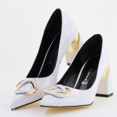 Pantofi pentru femei cu toc gros din piele ecologică în nuanța alb(BS300AY2404165)