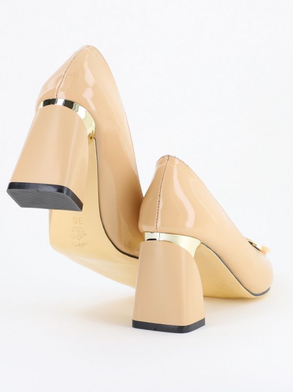 Pantofi pentru femei cu toc gros din piele ecologică în nuanța bej(BS300AY2404164) 7