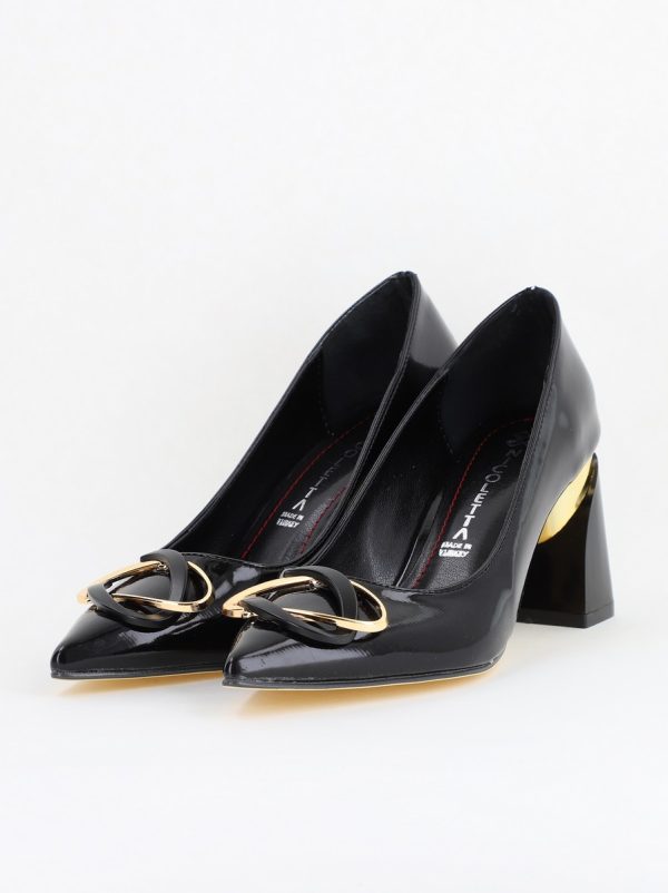 Pantofi pentru femei cu toc gros din piele ecologică în nuanța Negru (BS300AY2404168) 7