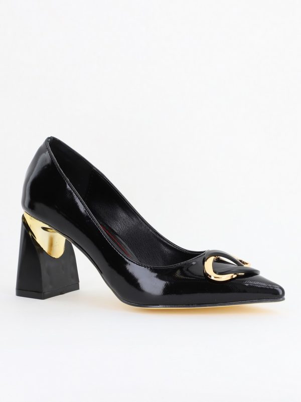 Incaltaminte Dama - Pantofi pentru femei cu toc gros din piele ecologică în nuanța Negru (BS300AY2404168)