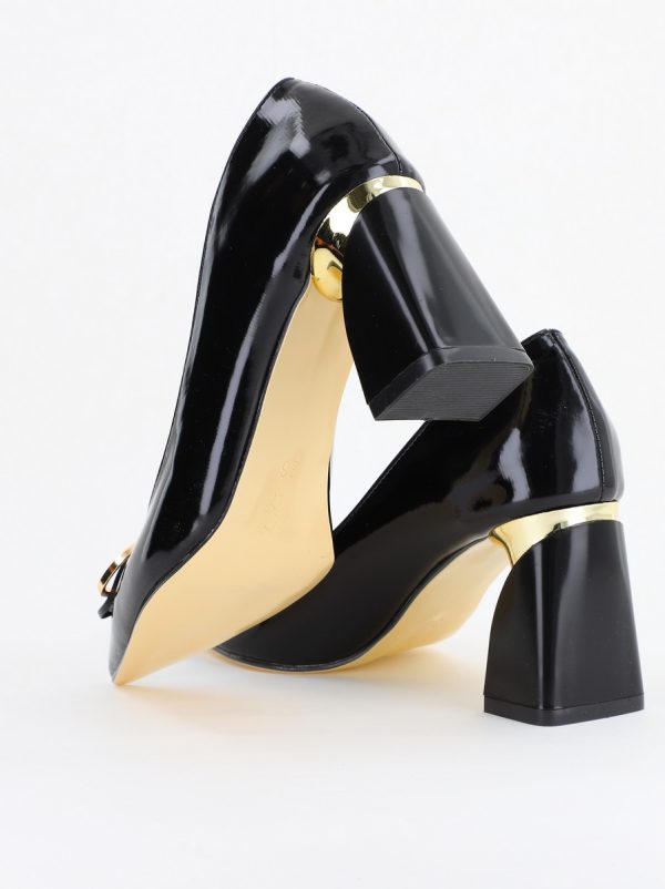 Pantofi pentru femei cu toc gros din piele ecologică în nuanța Negru (BS300AY2404168) 6