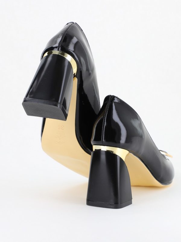 Pantofi pentru femei cu toc gros din piele ecologică în nuanța Negru (BS300AY2404168) 8