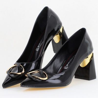 Pantofi pentru femei cu toc gros din piele ecologică în nuanța Negru (BS300AY2404168)