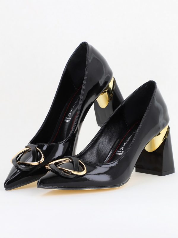Pantofi pentru femei cu toc gros din piele ecologică în nuanța Negru (BS300AY2404168) 5