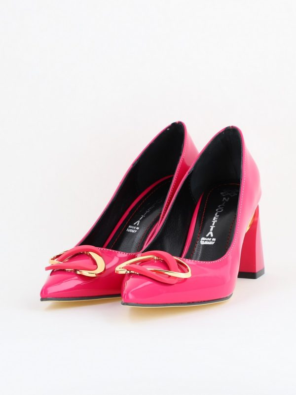 Pantofi pentru femei cu toc gros din piele ecologică în nuanța roz fuchsia (BS300AY2404167) 7