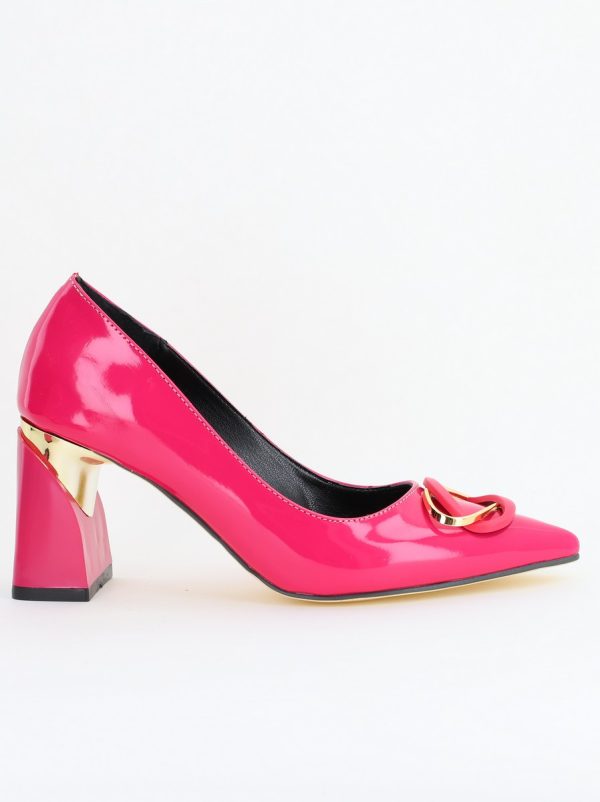 Pantofi pentru femei cu toc gros din piele ecologică în nuanța roz fuchsia (BS300AY2404167) 9