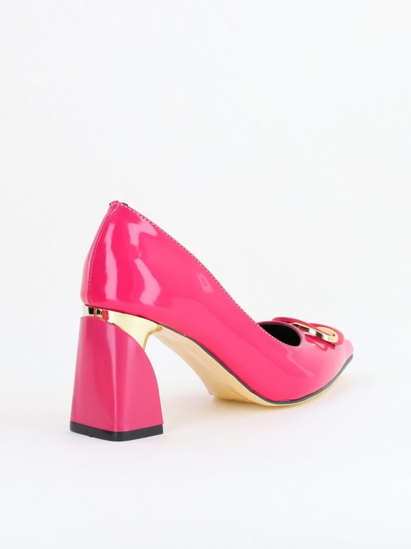 Pantofi pentru femei cu toc gros din piele ecologică în nuanța roz fuchsia (BS300AY2404167) 11