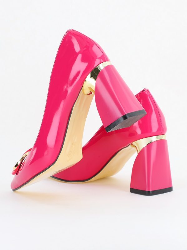 Pantofi pentru femei cu toc gros din piele ecologică în nuanța roz fuchsia (BS300AY2404167) 6