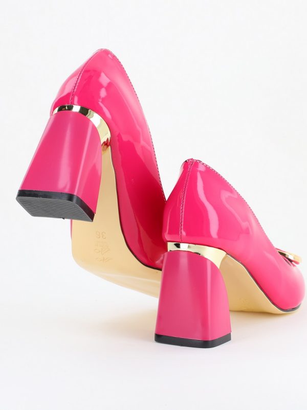 Pantofi pentru femei cu toc gros din piele ecologică în nuanța roz fuchsia (BS300AY2404167) 8