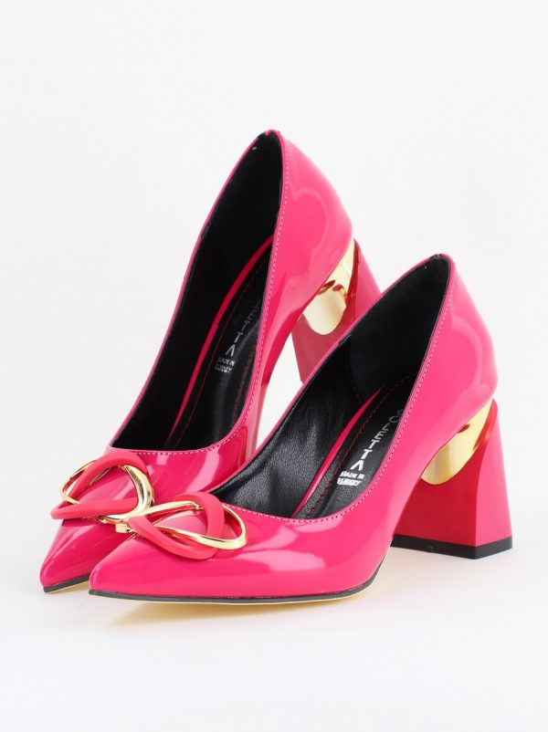 Pantofi pentru femei cu toc gros din piele ecologică în nuanța roz fuchsia (BS300AY2404167) 5