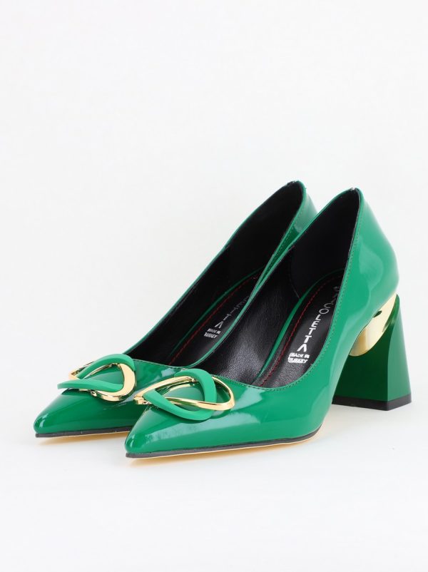 Pantofi pentru femei cu toc gros din piele ecologică în nuanța verde (BS300AY2404166) 7