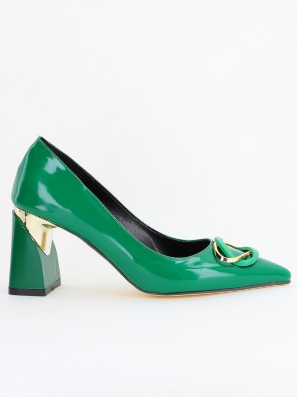Pantofi pentru femei cu toc gros din piele ecologică în nuanța verde (BS300AY2404166) 9