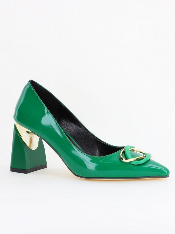 Incaltaminte Dama - Pantofi pentru femei cu toc gros din piele ecologică în nuanța verde (BS300AY2404166)