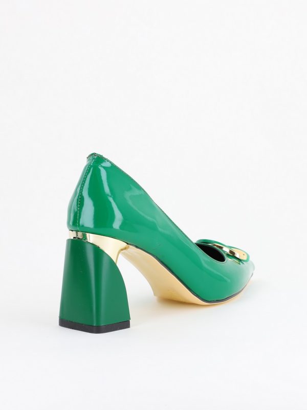Pantofi pentru femei cu toc gros din piele ecologică în nuanța verde (BS300AY2404166) 11