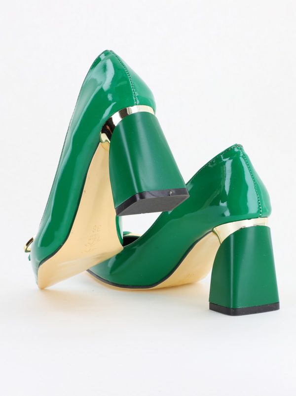 Pantofi pentru femei cu toc gros din piele ecologică în nuanța verde (BS300AY2404166) 6