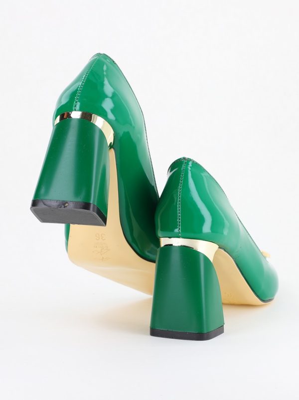 Pantofi pentru femei cu toc gros din piele ecologică în nuanța verde (BS300AY2404166) 8