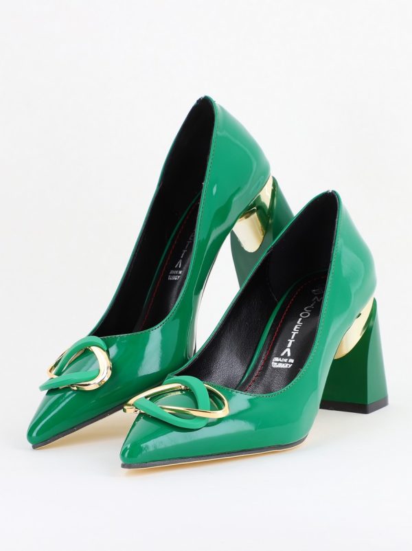Pantofi pentru femei cu toc gros din piele ecologică în nuanța verde (BS300AY2404166) 5