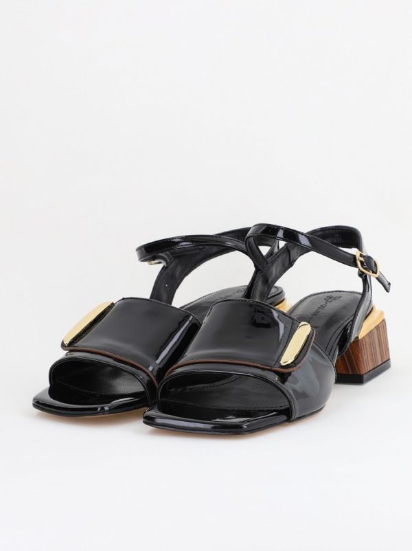 Sandale casual cu toc mic piele ecologică culoare Negru(BS101SN2403943) 5