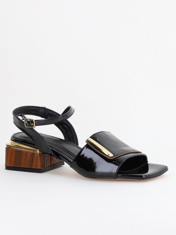 Incaltaminte Dama - Sandale casual cu toc mic piele ecologică culoare Negru(BS101SN2403943)