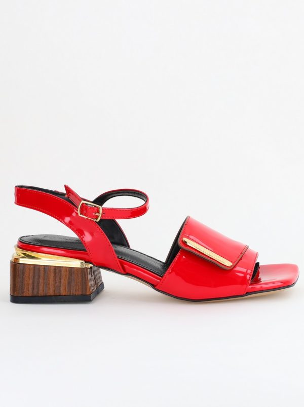 Sandale casual cu toc mic piele ecologică culoare Roșu (BS101SN2403941) 7