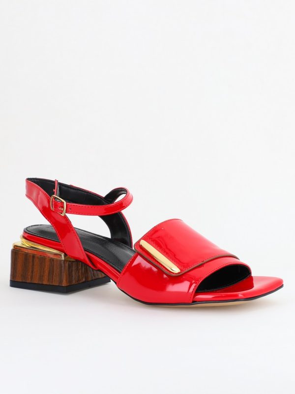 Incaltaminte Dama - Sandale casual cu toc mic piele ecologică culoare Roșu (BS101SN2403941)