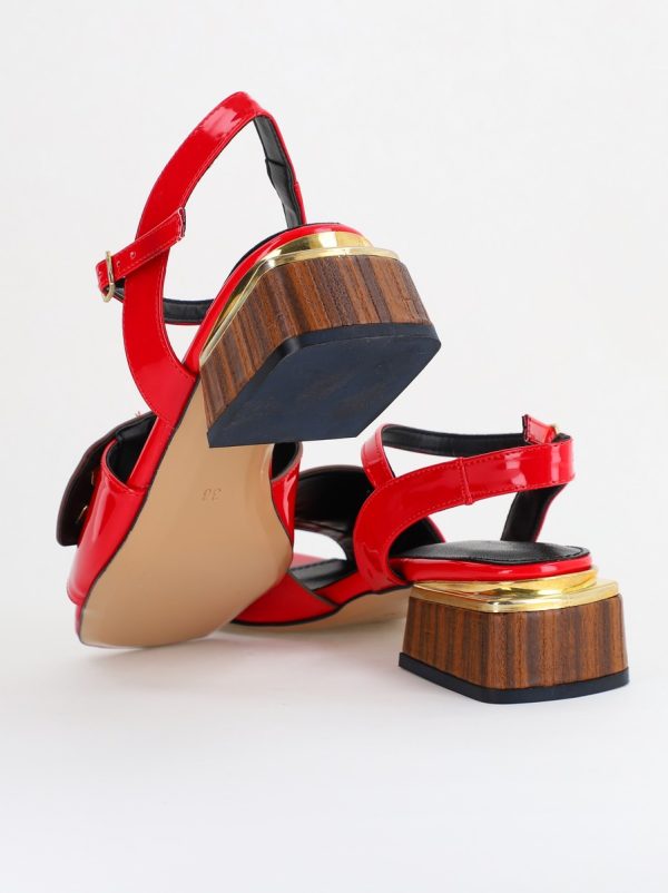 Sandale casual cu toc mic piele ecologică culoare Roșu (BS101SN2403941) 6
