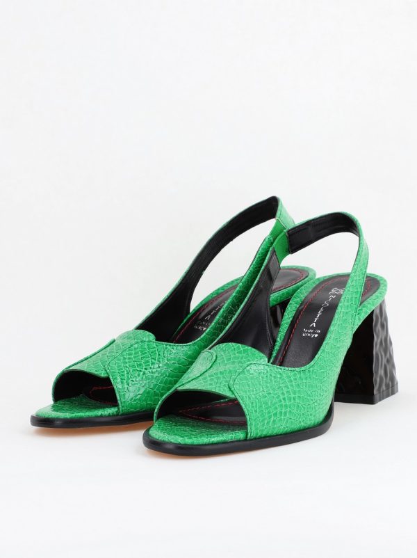 Sandale cu Toc gros Varf Rotund piele ecologică txturată culoare Verde (BS671SN2404155) 8
