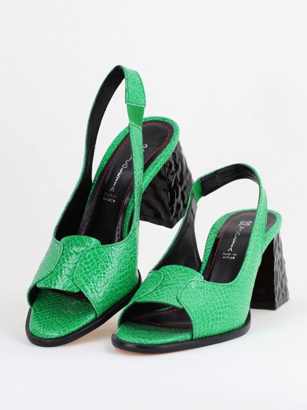 Sandale cu Toc gros Varf Rotund piele ecologică txturată culoare Verde (BS671SN2404155) 6