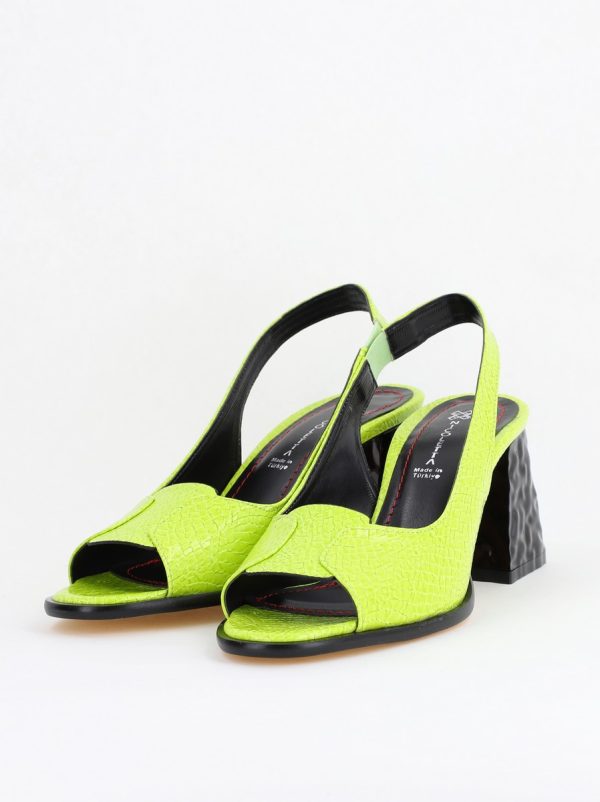 Sandale cu Toc gros Varf Rotund piele ecologică txturată culoare Verde lemon (BS671SN2404158) 6