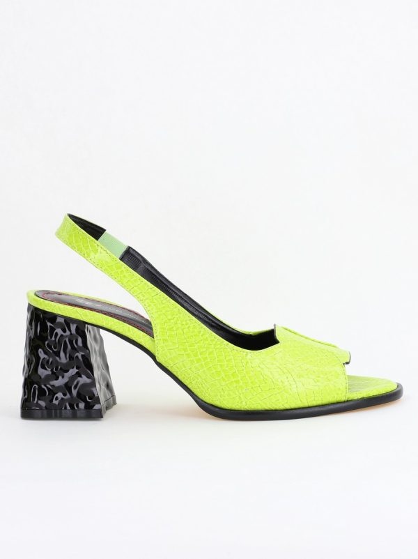 Sandale cu Toc gros Varf Rotund piele ecologică txturată culoare Verde lemon (BS671SN2404158) 10