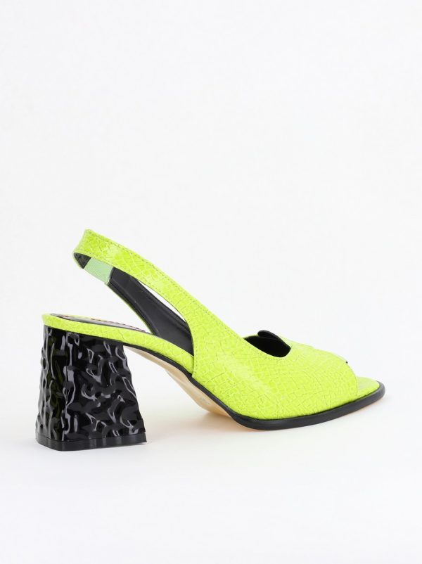 Sandale cu Toc gros Varf Rotund piele ecologică txturată culoare Verde lemon (BS671SN2404158) 12