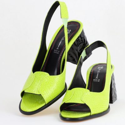 Sandale cu Toc gros Varf Rotund piele ecologică txturată culoare Verde lemon (BS671SN2404158)