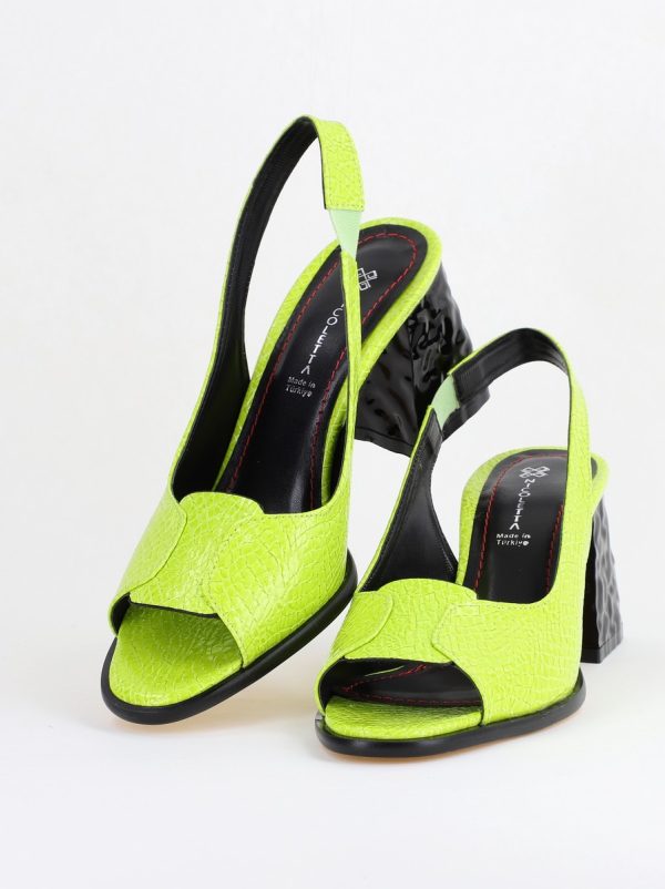Sandale cu Toc gros Varf Rotund piele ecologică txturată culoare Verde lemon (BS671SN2404158) 5
