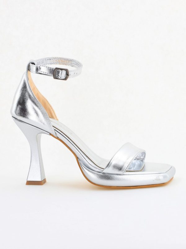 Sandale elegante pentru femei cu toc subțire din piele ecologică de culoare argintiu (BS001HSN2404178) 8