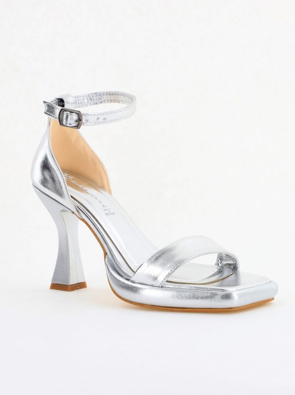 Incaltaminte Dama - Sandale elegante pentru femei cu toc subțire din piele ecologică de culoare argintiu (BS001HSN2404178)