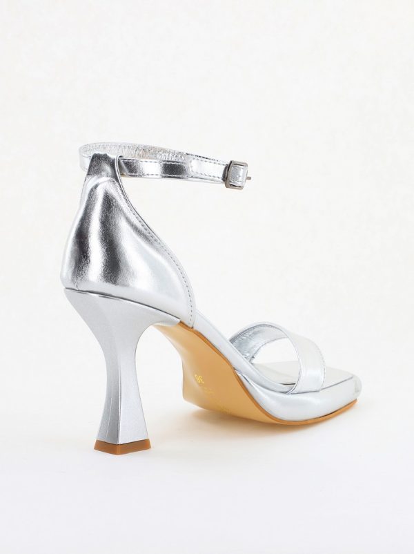 Sandale elegante pentru femei cu toc subțire din piele ecologică de culoare argintiu (BS001HSN2404178) 12