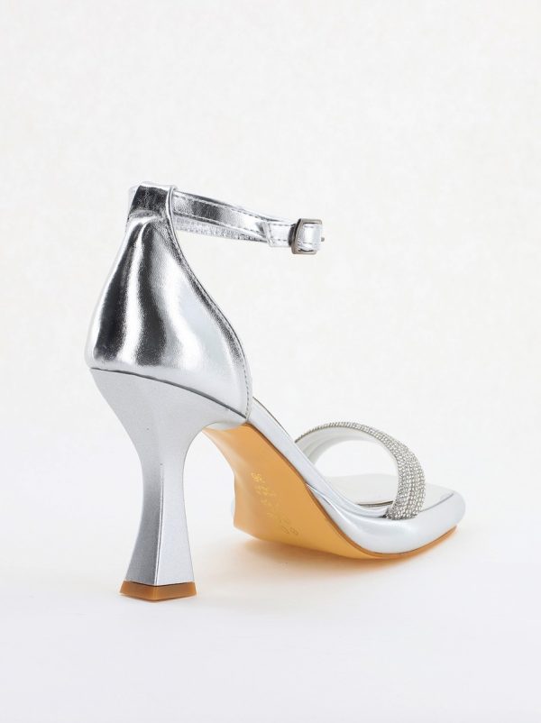 Sandale elegante pentru femei cu toc subțire din piele ecologică de culoare Argintiu metalic (BS013HSN2404181) 8