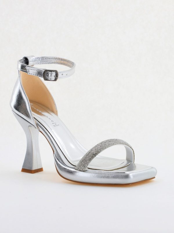 Incaltaminte Dama - Sandale elegante pentru femei cu toc subțire din piele ecologică de culoare Argintiu metalic (BS014HSN2404186)