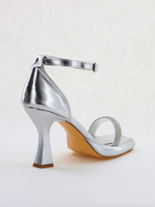 Sandale elegante pentru femei cu toc subțire din piele ecologică de culoare Argintiu metalic (BS014HSN2404186) 13