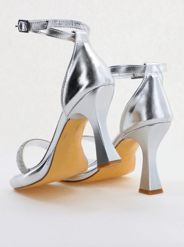 Sandale elegante pentru femei cu toc subțire din piele ecologică de culoare Argintiu metalic (BS014HSN2404186) 6