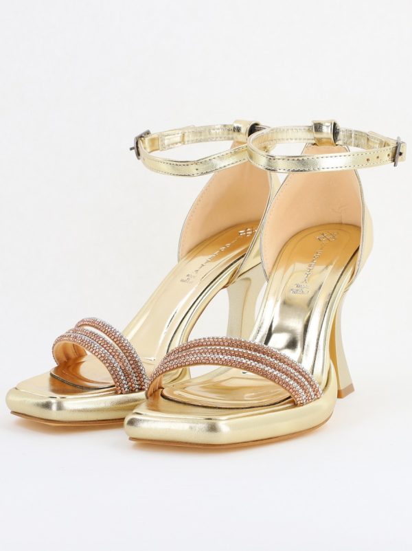Sandale elegante pentru femei cu toc subțire din piele ecologică de culoare Auriu metalic (BS013HSN2404183) 5