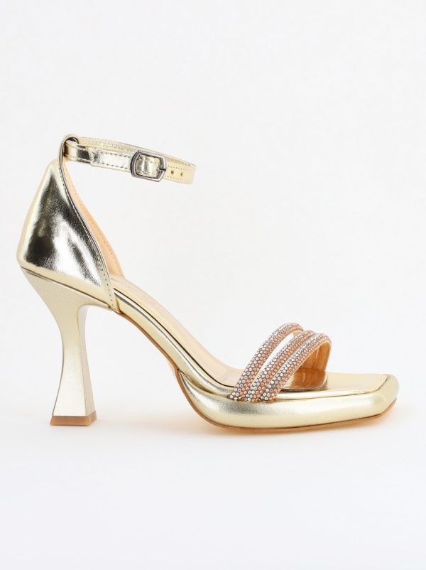 Sandale elegante pentru femei cu toc subțire din piele ecologică de culoare Auriu metalic (BS013HSN2404183) 12
